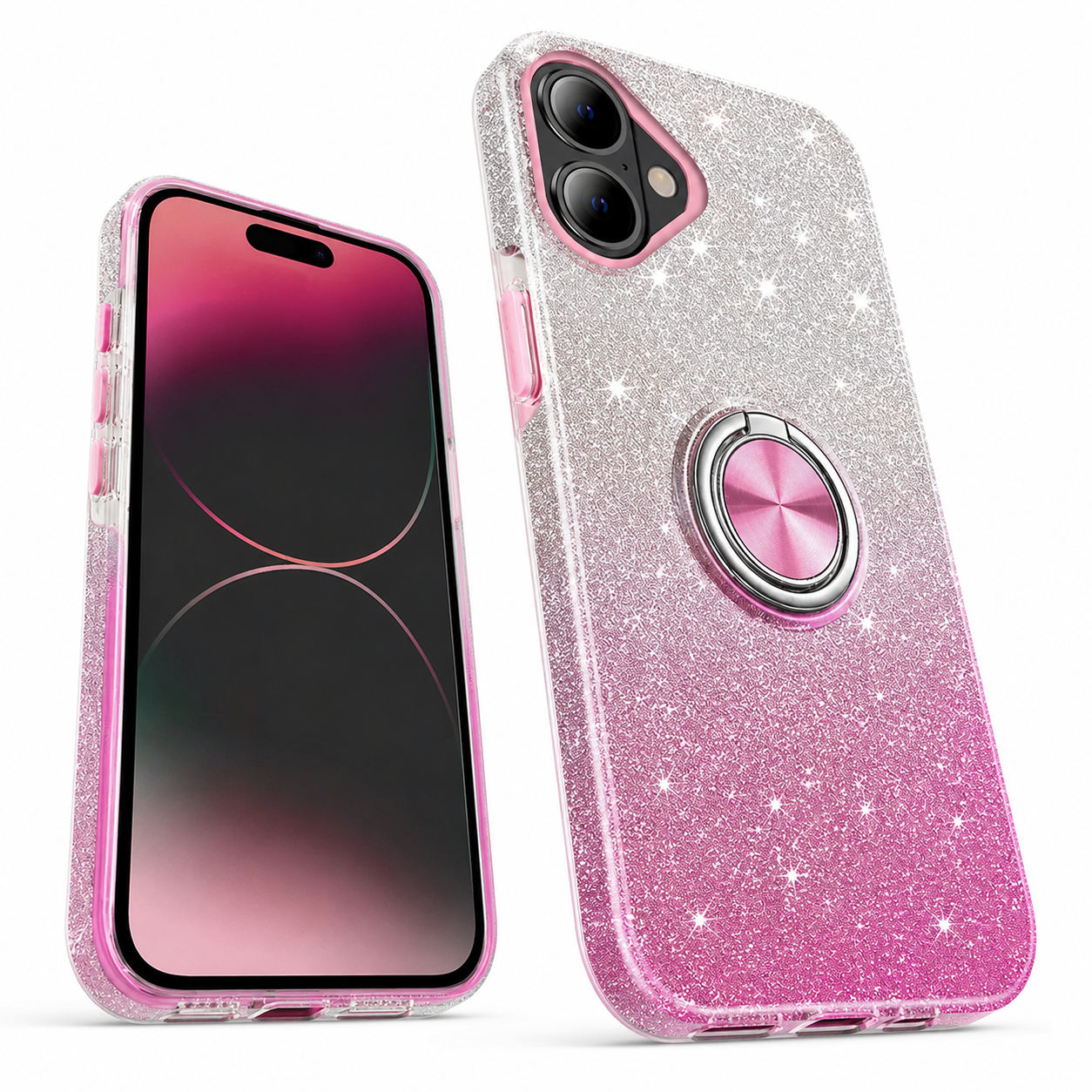 Pink silver iPhone 17 protective kickstand phone cover