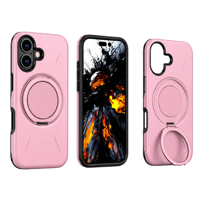 Pink MagSafe Forge Ring Case for Apple iPhone 16, shockproof phone case, protective mobile cover, kickstand case
