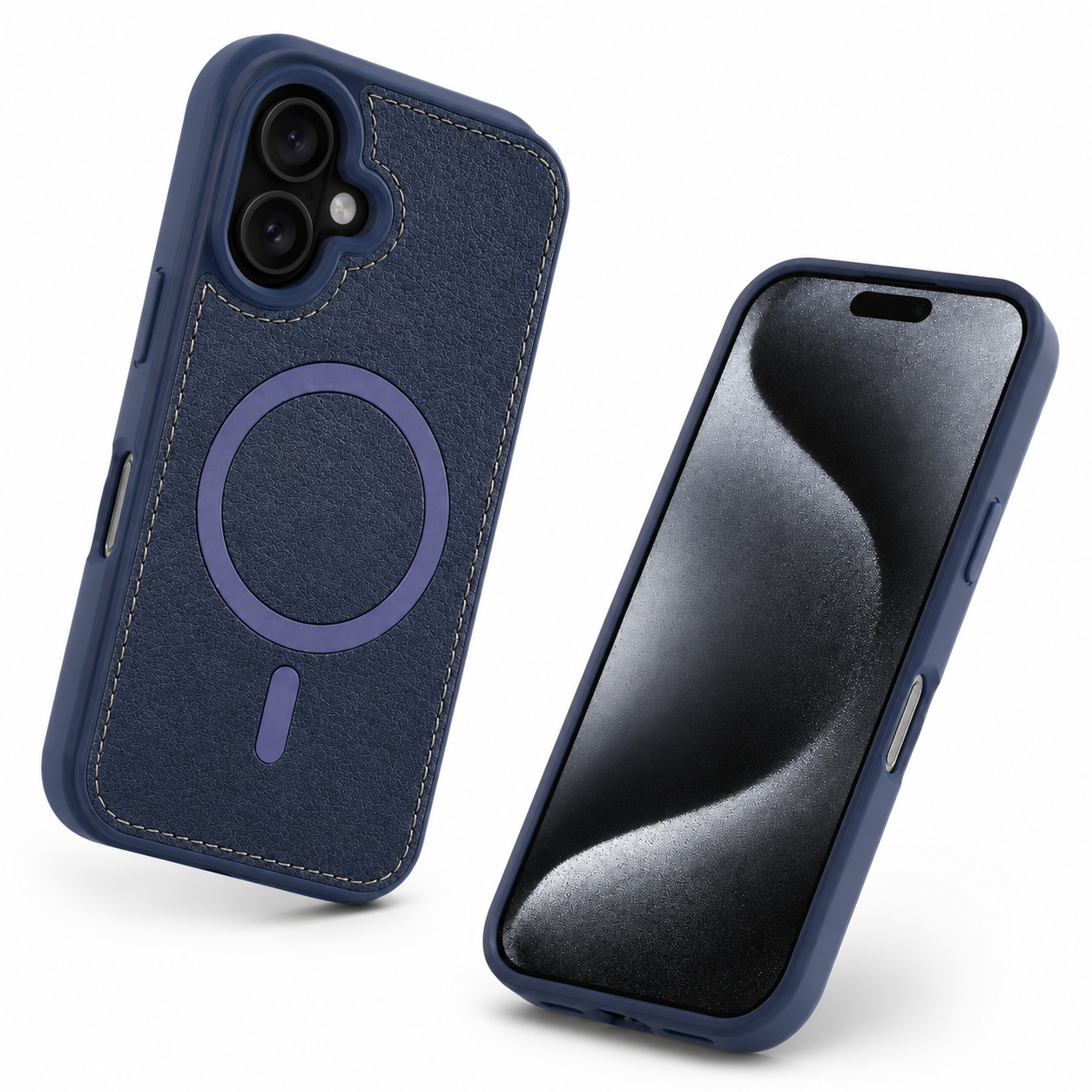Blue Leather Phone Case, Impact Resistant iPhone 16 Case, Protective Smartphone Cover, Premium Mobile Case