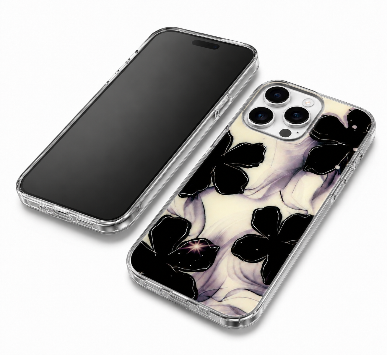 Designer black floral mobile cover with raised camera protection for iPhone 12
