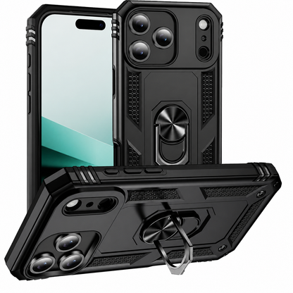 Black Anti-Drop Hybrid Case for Apple iPhone 17 Pro Max with Shockproof Phone Case, Ring Holder, and Kickstand Design