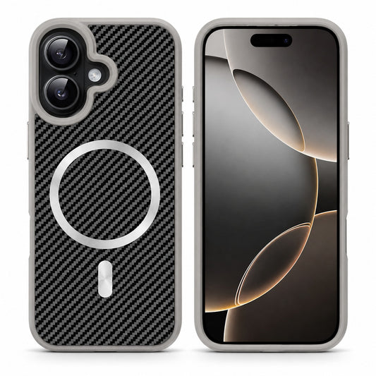 Grey MagSafe Carbon Elite Case for Apple iPhone 17 with premium carbon fiber phone case design
