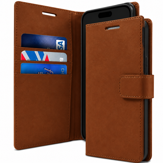 BlueMoon Diary Wallet Case for Apple iPhone 17 Pro Max Brown Leather Flip Folio Phone Case