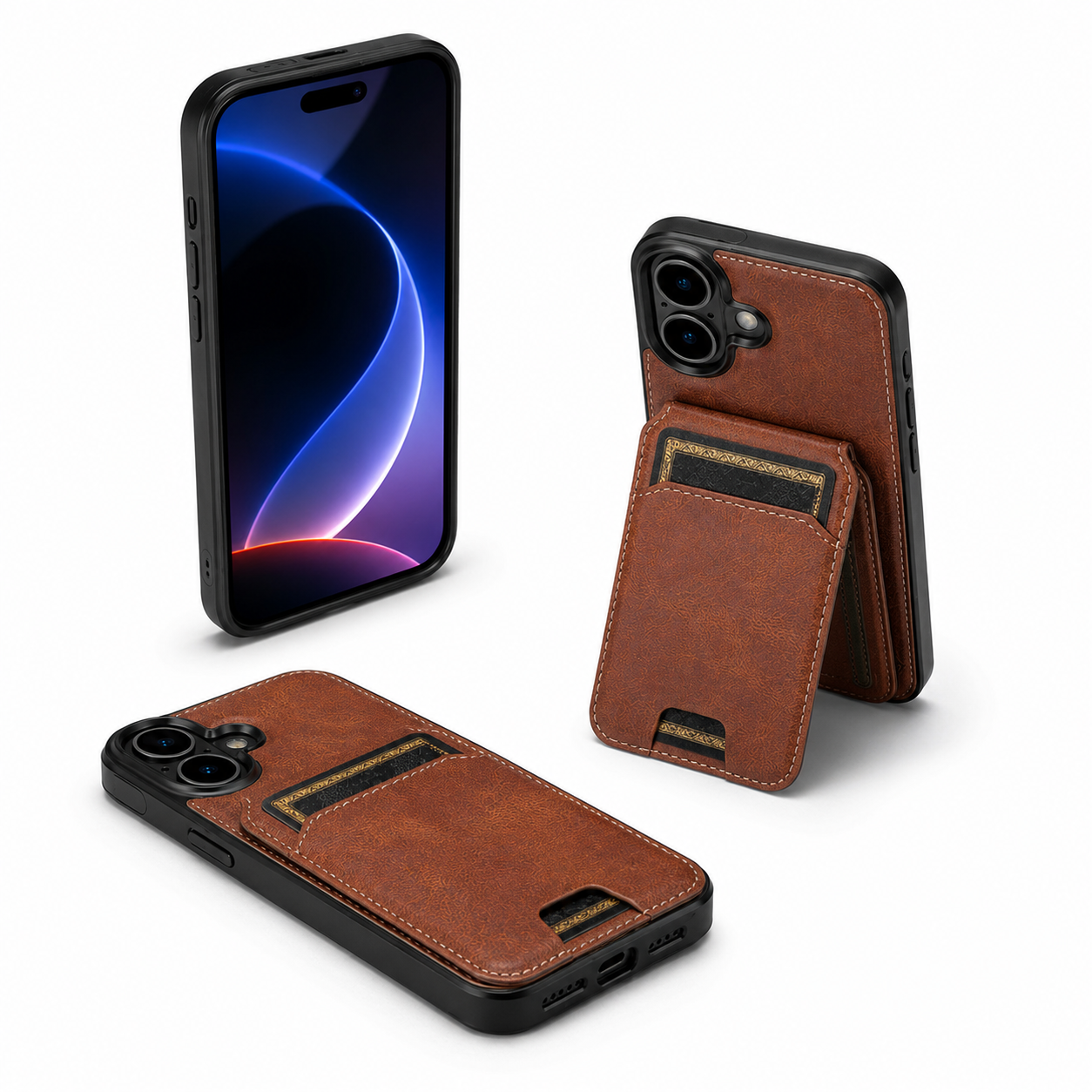 MagSafe Compatible Brown Wallet Case for Apple iPhone 16 Durable Leather Phone Cover