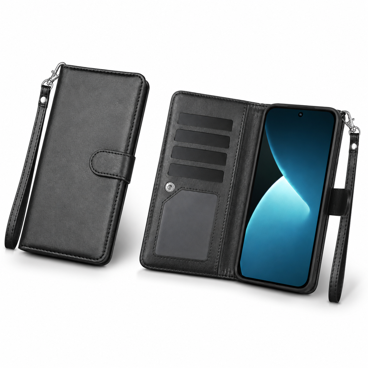 Apple iPhone 17 black wallet phone case with nine card slots