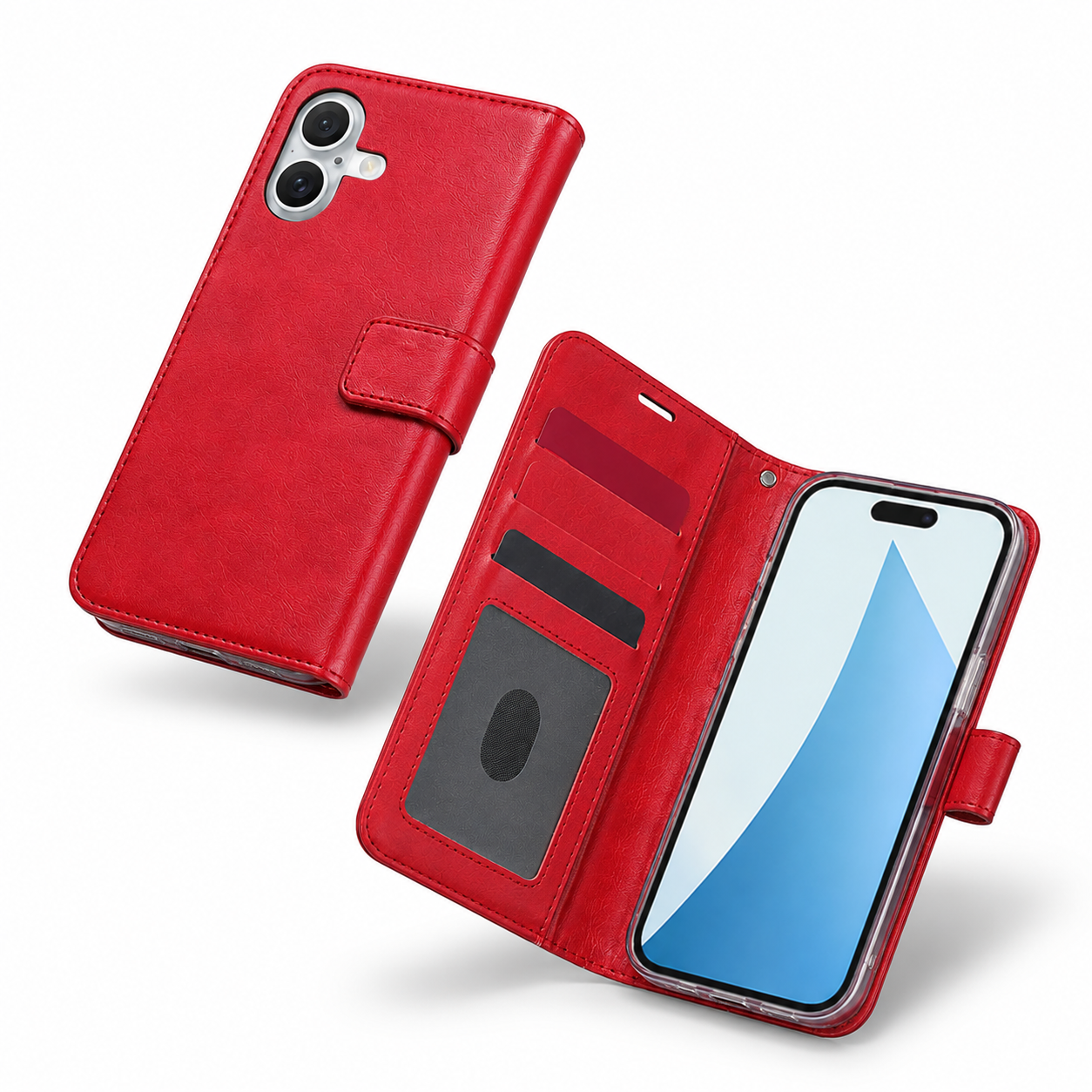 Premium red leather-style card holder phone case for Apple iPhone 16