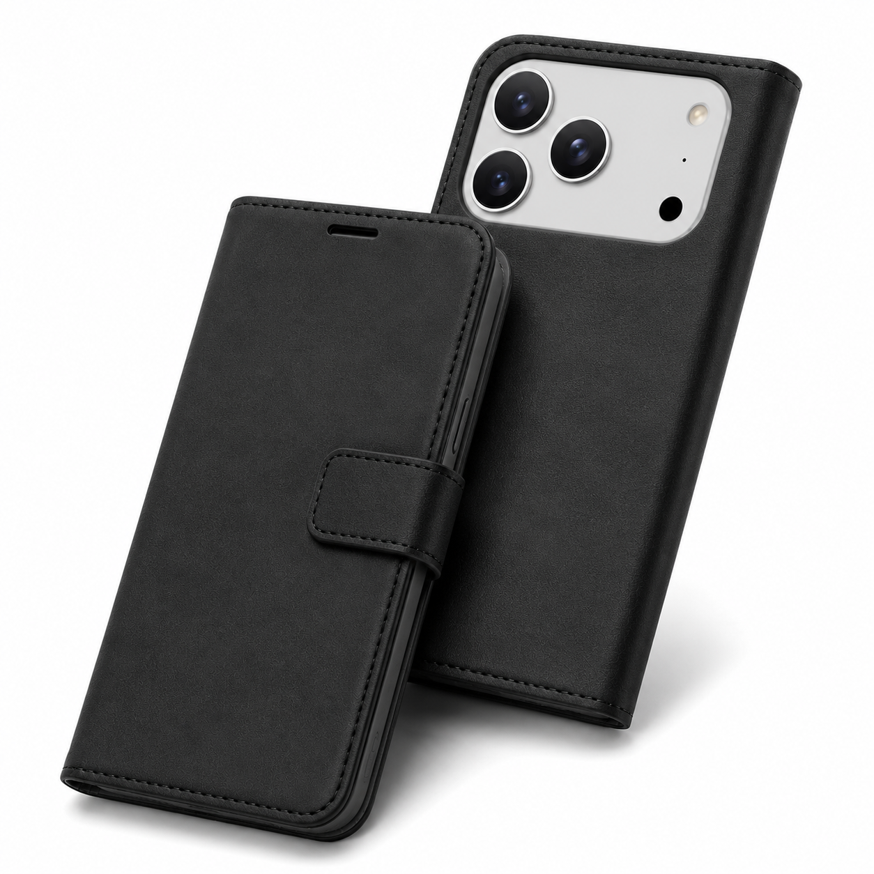 Black Wallet Phone Case for Apple iPhone 17 Pro Max Card Holder and Photo ID Cover