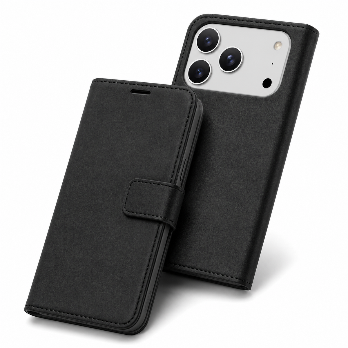 Black Wallet Phone Case for Apple iPhone 18 Pro Max Card Holder and Photo ID Cover