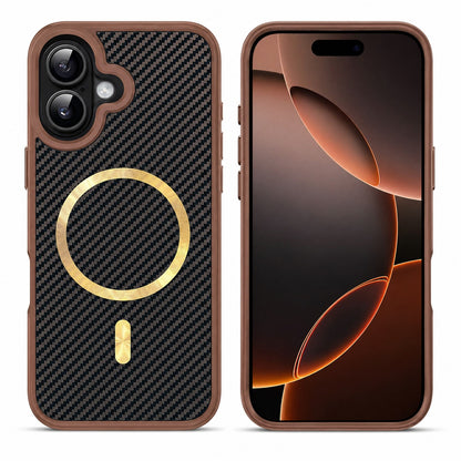 Premium Carbon Elite Case, Protective Smartphone Case, Drop Protection Phone Cover, Luxury Brown iPhone 17 Case