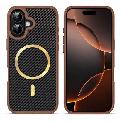 Premium Carbon Elite Case, Protective Smartphone Case, Drop Protection Phone Cover, Luxury Brown iPhone 16 Case
