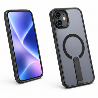 Black mobile cover with raised camera protection for iPhone 12
