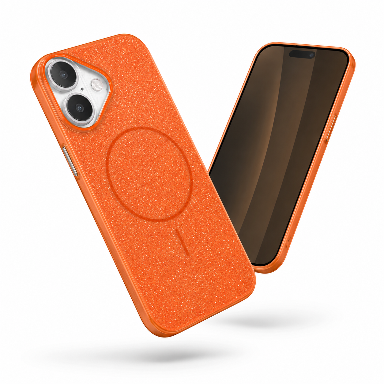 Sparkling Orange iPhone 16 Case, MagSafe Compatible Phone Cover, Luxury Protective Case