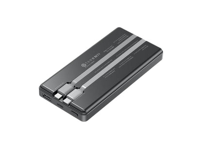 smart tech store Canada. premium tech accessories Canada. Techtron P88K 10000mAh 22.5W Power Bank. Gallery image 3. Techtron P88K portable power bank shown at an angled view with built-in cables and compact travel-friendly design. The unit shown matches Techtron P88K 10000mAh 22.5W Power Bank. Catalog studio frame 3 in the image series for this SKU.