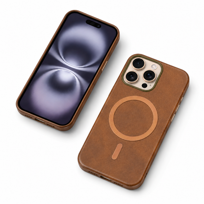 Brown soft-touch mobile cover with raised camera protection for iPhone 12
