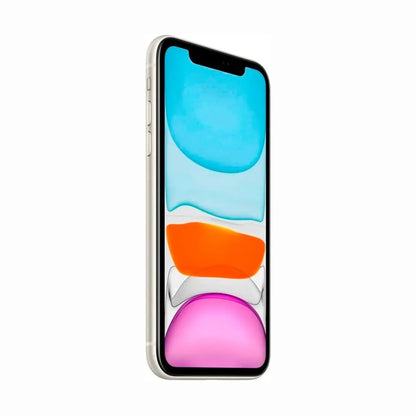 future tech gadgets Canada. smart tech store Canada. Premium iPhone 11. Gallery image 12. The smartphone is displayed at a slight angle, showcasing its sleek design and vibrant screen. The background is a seamless white, emphasizing the device's glossy finish. The screen features a colorful abstract design with blue, orange, and pink shapes, creating a visually striking contrast. The device has a thin black bezel and a noticeable notch at the top for the front camera.