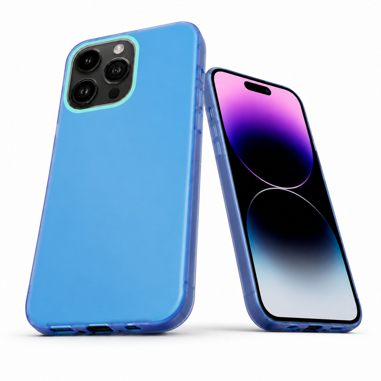 Candy style blue mobile cover with raised camera protection
