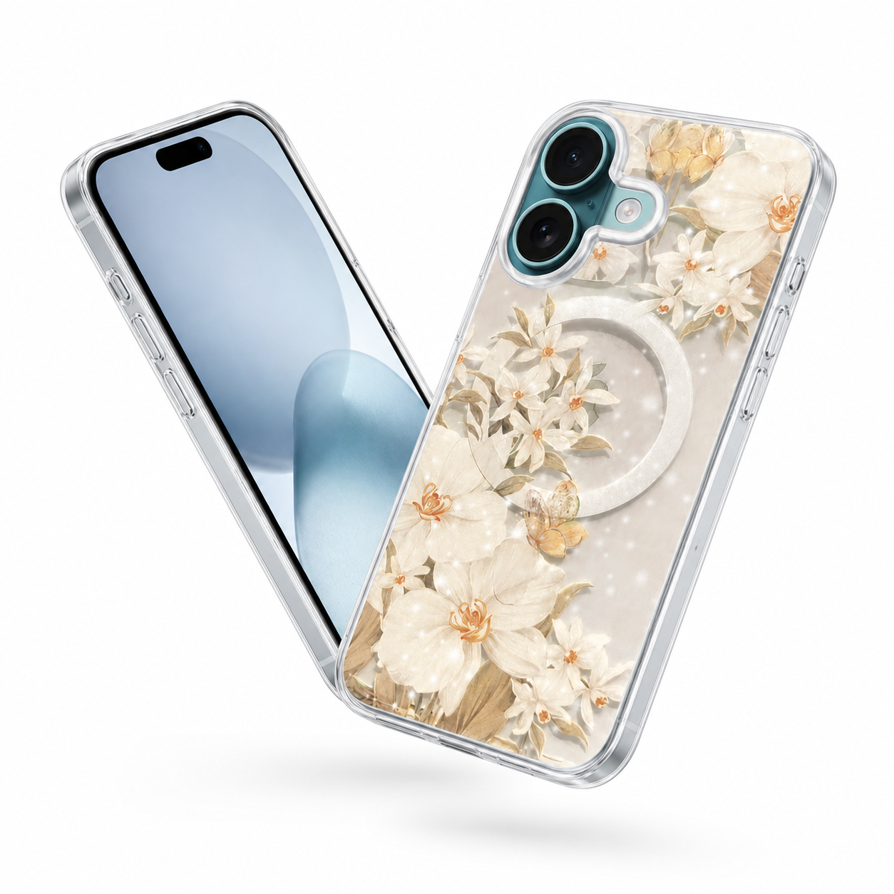 Floral MagSafe Protective Case, Apple iPhone 16 Mobile Cover, Drop Protection Phone Case, Premium Transparent Case