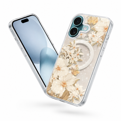 Floral MagSafe Protective Case, Apple iPhone 16 Mobile Cover, Drop Protection Phone Case, Premium Transparent Case