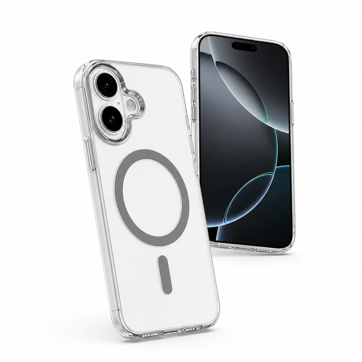 Premium Apple iPhone 16 Grey Case featuring MagSafe Compatible Case, transparent phone cover, and shockproof protection