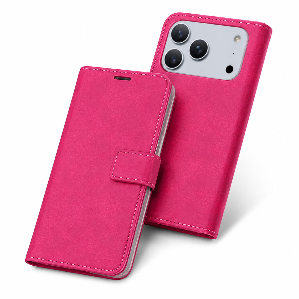 Hot Pink Wallet Phone Case for Apple iPhone 17 Pro Max Card Holder and Photo ID Cover
