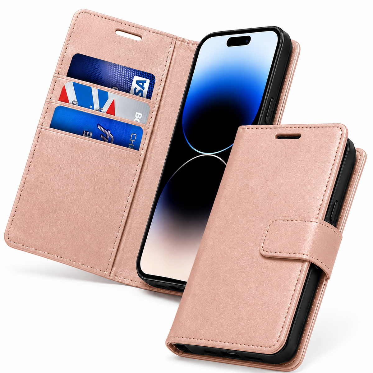 Apple iPhone 18 Pro Max Wallet Case Rose Gold Folio Phone Cover with Card Holder