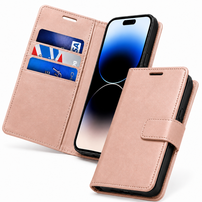 Apple iPhone 17 Pro Max Wallet Case Rose Gold Folio Phone Cover with Card Holder