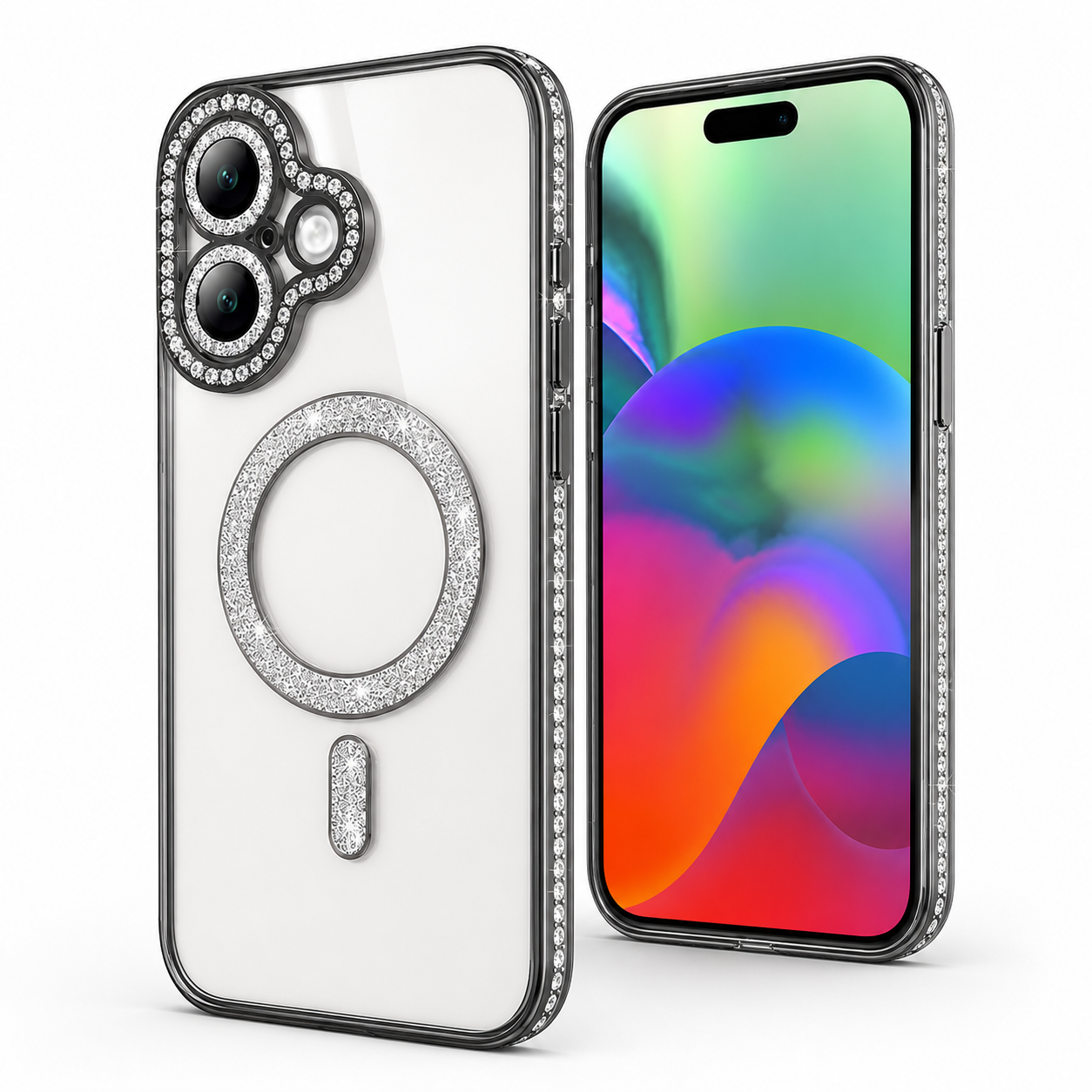Luxury Electroplated Phone Case for iPhone 17 with Glitter Camera Ring Protection