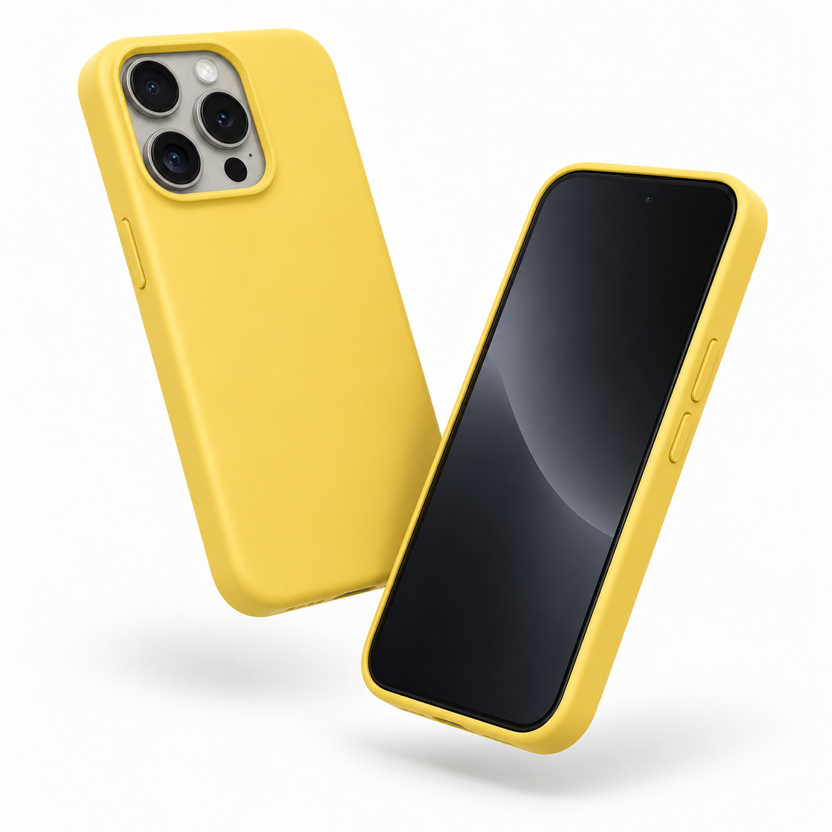 Premium Liquid Silicone Case for Apple iPhone 14 Pro Max - Yellow - angled product view