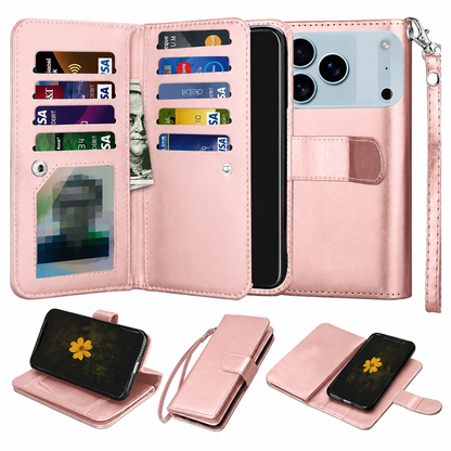 Premium Rose Gold Phone Case for Apple iPhone 17 Pro Max featuring Detachable Wallet, Leather Folio Cover