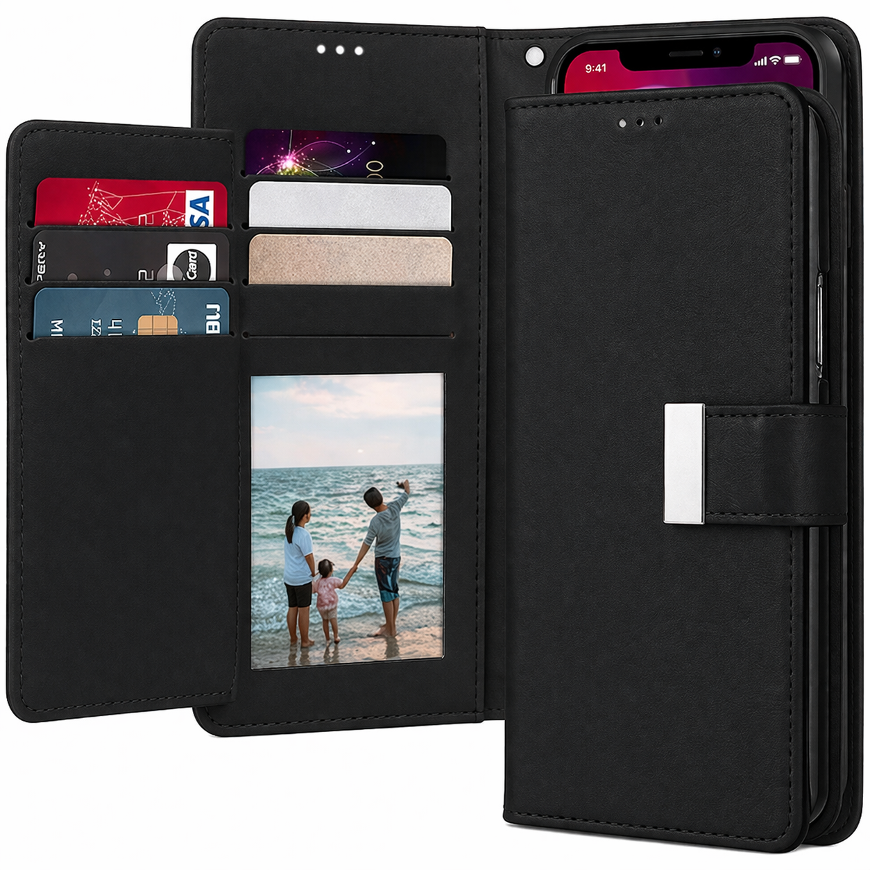 Multi-Card Wallet Phone Case – Black Protective Cover
