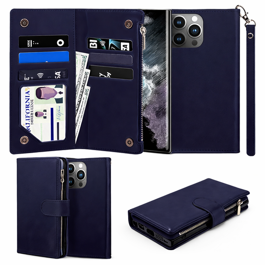 Multi-Card Wallet Phone Case – Navy Clutch detachable Cover