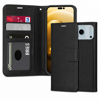 Apple iPhone 17 Pro Max Black Photo ID Wallet Case Premium Leather Flip Cover