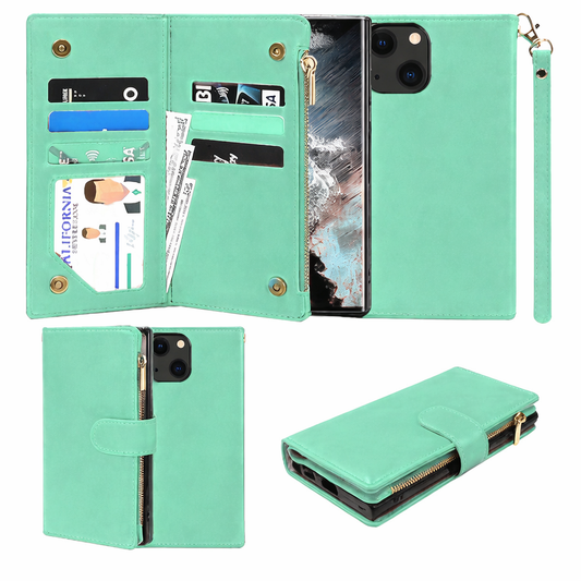 Multi-Card Wallet Phone Case – Teal Clutch detachable Cover
