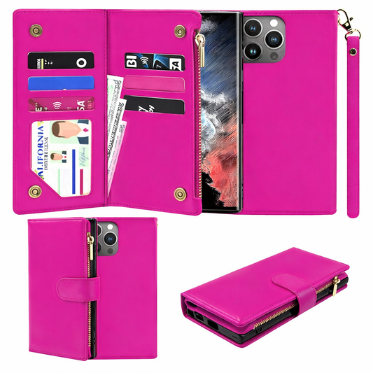 Multi-Card Wallet Phone Case – Hot Pink Bifold detachable Cover