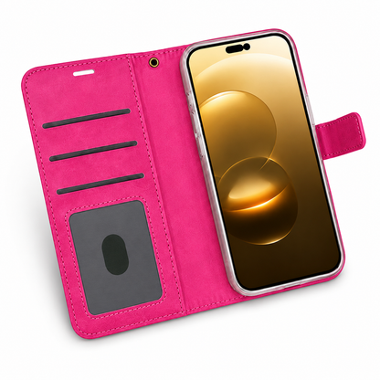 Apple iPhone 17 Pro Max Hot Pink Flip Wallet Case Shockproof Card Holder Mobile Cover