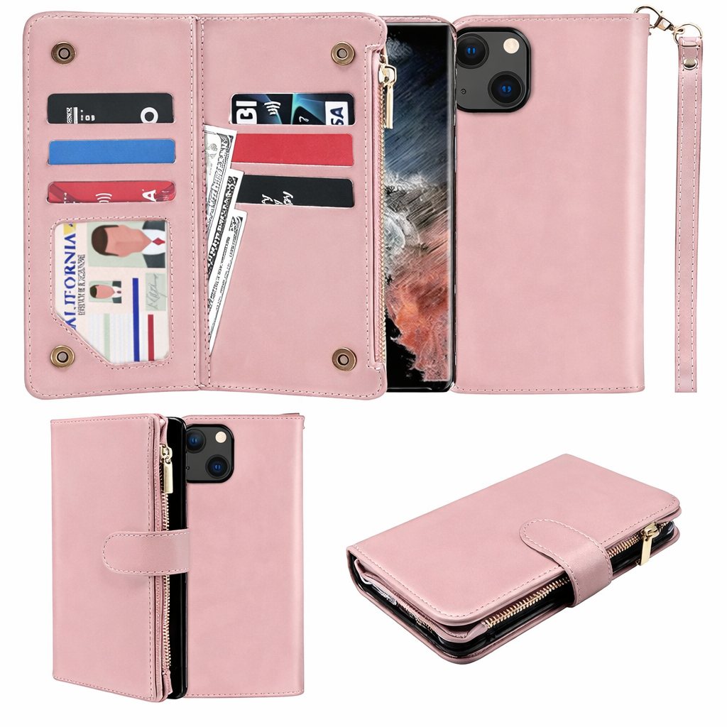 Multi-Card Wallet Phone Case – Hot Pink Clutch detachable Cover