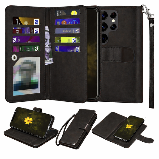 Multi-Card Wallet Phone Case – Black Bifold detachable Cover