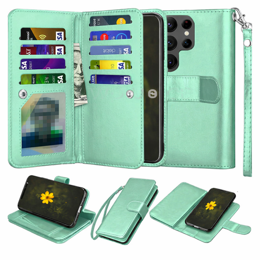 Multi-Card Wallet Phone Case – Teal Bifold detachable Cover