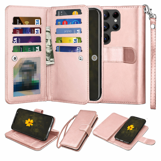 Multi-Card Wallet Phone Case – Rose Gold Bifold detachable Cover