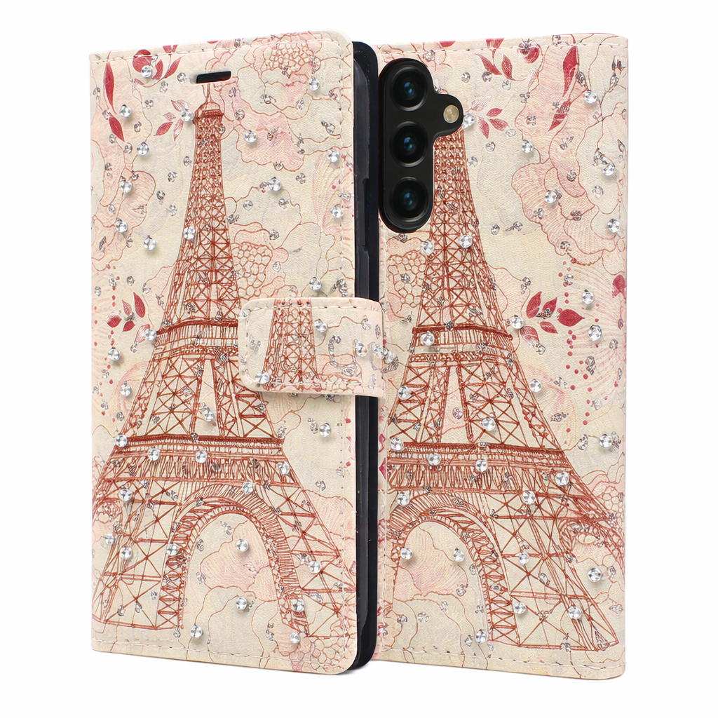 Wallet Phone Case – Rose Paris Diamond Cover With Floral Design