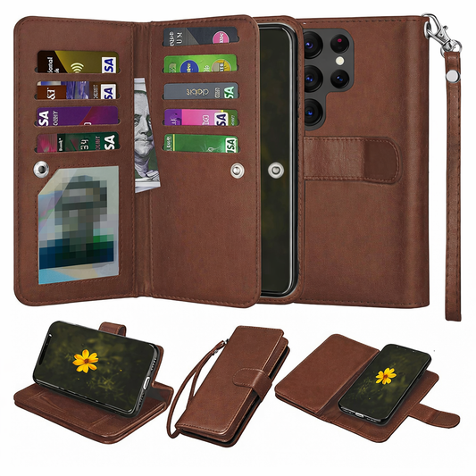 Multi-Card Wallet Phone Case – Brown Bifold detachable Cover
