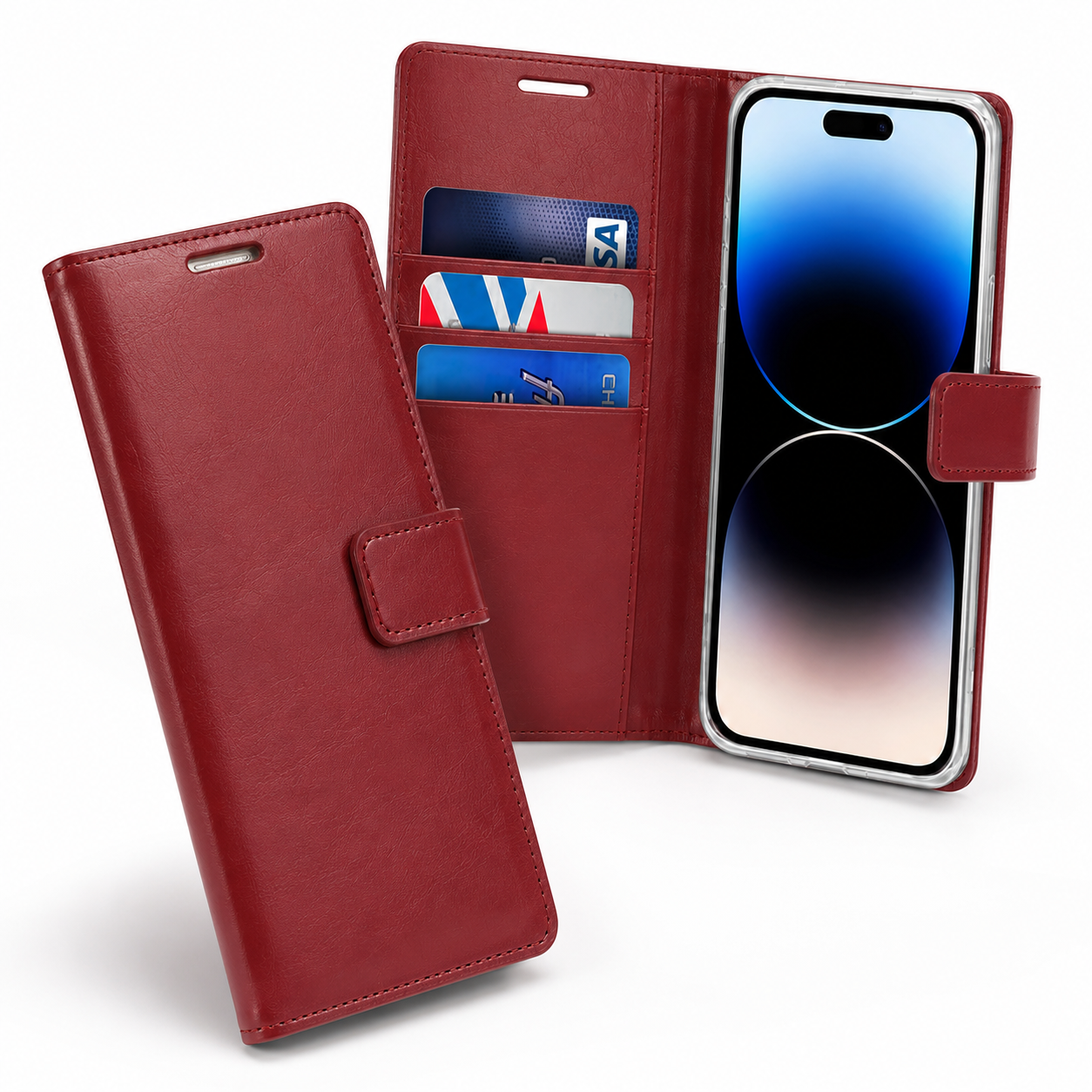 Shockproof wine leather-style diary case for Apple iPhone 16