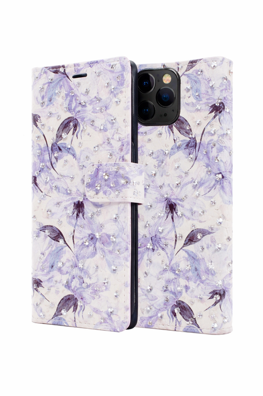 Wallet Phone Case – Light Blue Lily Diamond Cover With Floral Design