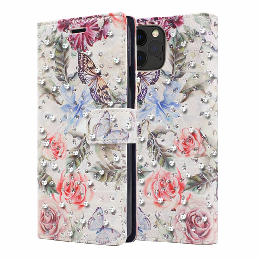 Wallet Phone Case – Orange Pink Diamond Cover With Floral Design