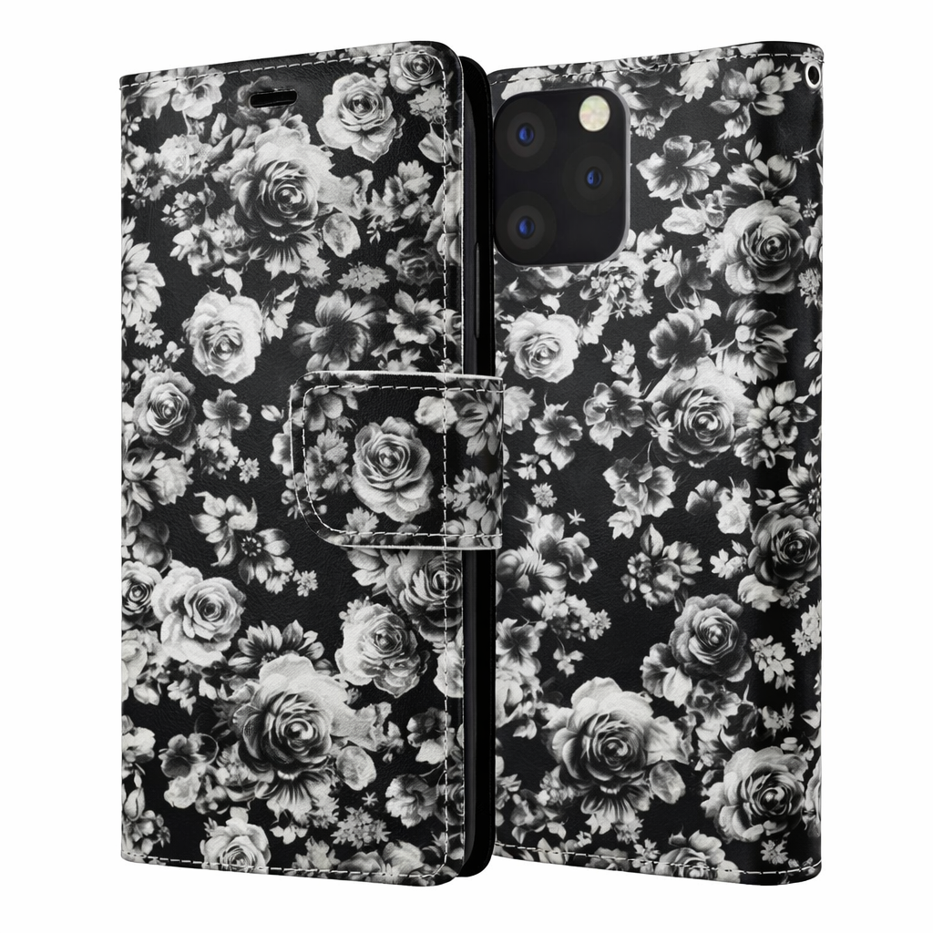 Wallet Phone Case – Black Floral Cover