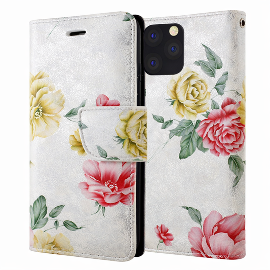 Wallet Phone Case – Silver Floral Cover