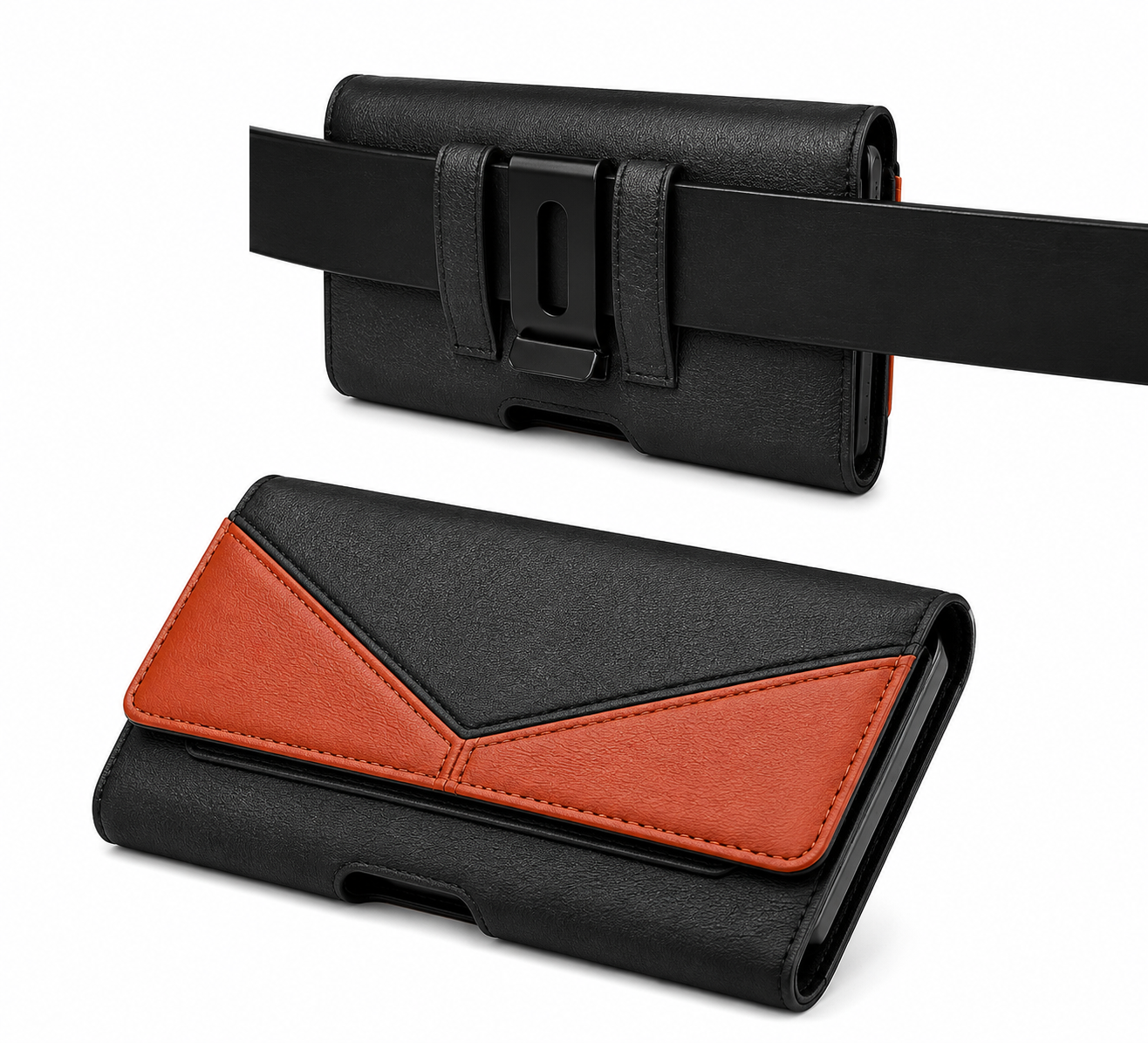 Black Leather Phone Holster with Metal Belt Clip for iPhone 17 Pro Max