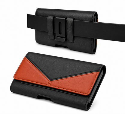 Black Leather Phone Holster with Metal Belt Clip for iPhone 17 Pro Max