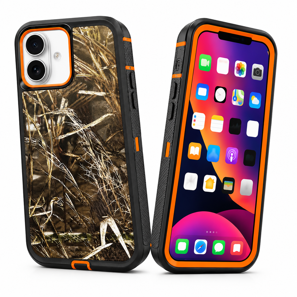 Shockproof orange iPhone 17 case with raised camera protection