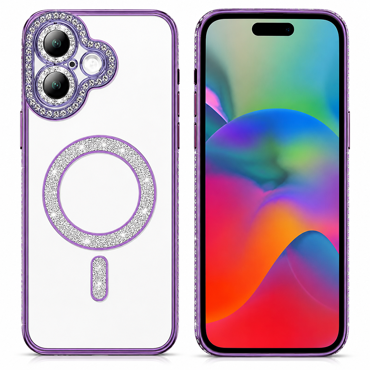 Purple Glitter MagSafe Case, Apple iPhone 17, Crystal Clear Protective Back Cover